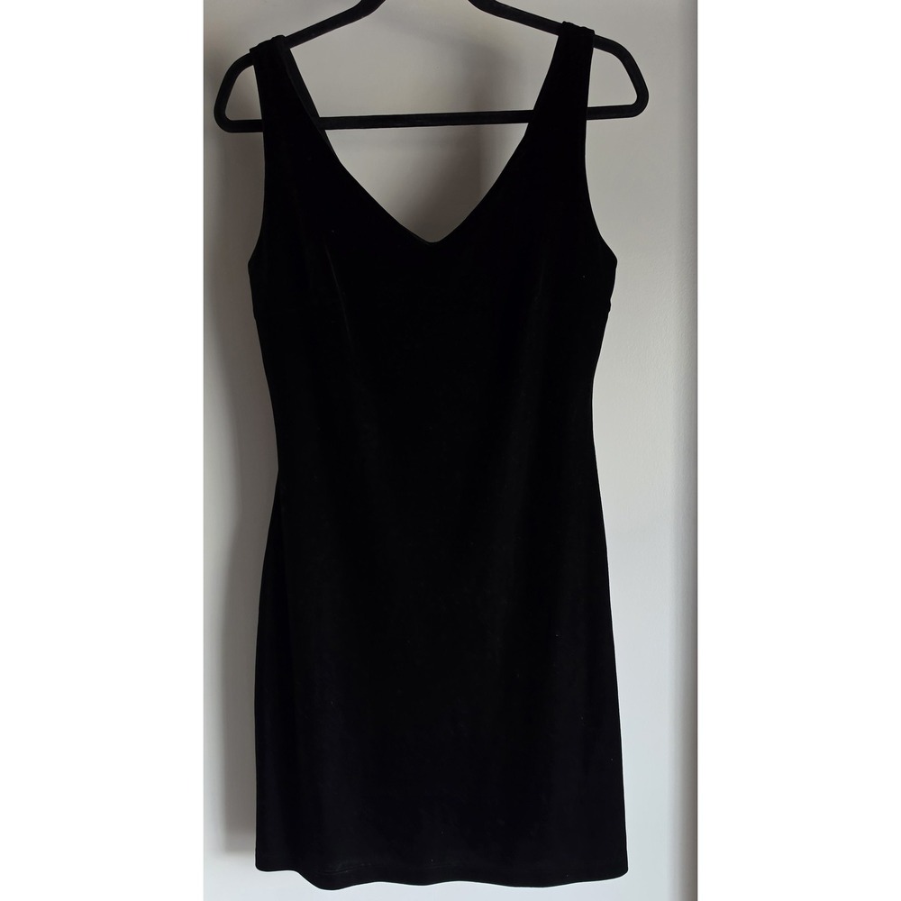 VTG 90s Y2K t.h.i.s Dress Women L Black Velvet Solid V-Neck Bodycon Gown
